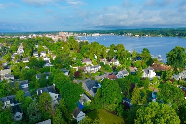 Monmouth County New Jersey waterfront neighborhood with scenic bay views, suburban homes, and coastal living along the Jersey Shore